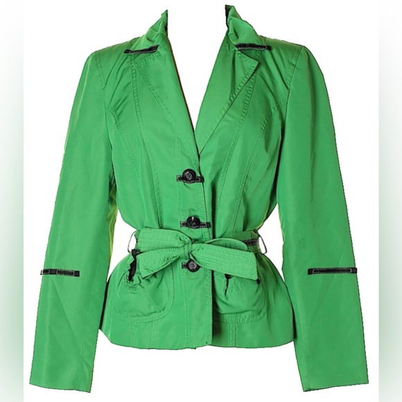 Green blazer/belted short trench Javier Simorra Barcelona Sz 8 - Picture 1 of 7